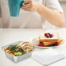 100 Pack 2 Lb Rectangular Disposable Aluminum Foil Pan 32 Oz Take Out Food Containers With Clear Plastic Dome Lids, For Catering, Baking, Roasting Food - Beige - View 6