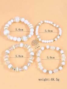 4pcs/Set Heart Charm Beaded Bracelet Valentine's Day Mom Women Wedding Jewelry Accessories - Nhiều màu - Xem 2
