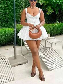 White Lace Embroidery Slip Mini Dress For Women - Summer Graduation Dress, Boho Date Night Party Festival Outfits