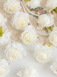 15 peças de flores artificiais, rosas de seda, cabeças de flores para decoração de festa de casamento, decoração de bolo e decoração de mesa de sala de estar, plantas artificiais, decoração de outono, quarto, mesa, decoração de jardim, decoração de quarto, dia dos namorados, flor de pulso para noiva