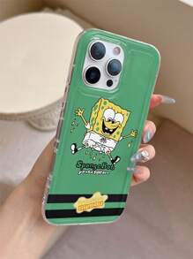 SPONGEBOB 1 pieza Funda de teléfono de silicona suave y transparente con estilo de dibujos animados y esquinas con amortiguador de aire, compatible con Galaxy S22/S23/S24 Ultra, 13/14/15/16 Pro, diseño creativo dibujado a mano, cubierta protectora a prueba de golpes, idea de regalo