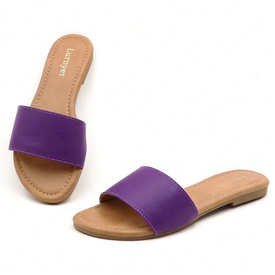 Women's Slide Sandals Fashion Open Toe With Cushioned Footbed Slippers For Beach HONEY-1 - Purple - View 1