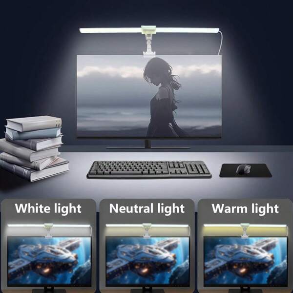 A USB Data Cable Powered Dimmable Computer Screen Light, Work Light,Eye Protection, Glare Free, Space Saving Home Office Desk Lamp