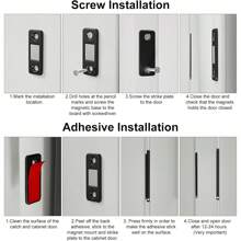 1 Packung ultra dünner Schranktür-Magnetverschluss mit 4 Schrauben, schwarzer Schubladenmagnetriegel mit Klebstoff, Magnetverschlüsse für Schiebetürenschluss Küchenschrank Schließer