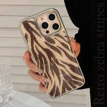 斑马纹 1 件 Gucadi 奢华黄色猎豹斑点电镀硬壳手机壳，适用于 Apple 16/15/14/13 系列