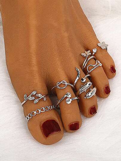 9 Pcs Adjustable Foot Ring Set Snake Butterfly Dragonfly Dolphin Heart Leaf Etc Shape Foot Ring Set For Women Girls
