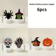 Set de 6 piezas de luces de noche de hierro de estilo Halloween, luces decorativas de calabaza, bruja, calavera, araña, luces LED de escritorio para chimenea, decoración de Halloween para el hogar, fiesta, habitación, jardín como regalo