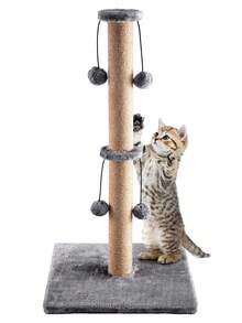 Cat Scratching Post Foldable Bottom Tall Cat Claw Scratcher  Natural Sisal Scratch Pole And Soft Carpet Covered Heavy Base Modern Stable Design - Gray 74cm 4Ball - View 1