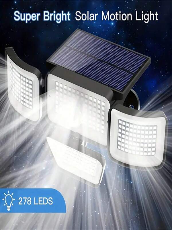 278 LED Solar Smart Light With 4 Adjustable Heads, Featuring 3 Lighting Modes And Rating, Suitable For Home Gardens And Outdoor Security Lighting.