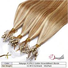 100Strands Micro Ring Loop Tip Remy Human Hair Extensions Straight Micro Beads Link Hair 0.5g/Strand #4/27 Medium Brown/Dark Blonde #12/613 Golden Brown/Blonde #18/613 Ash Blonde/Bleach Blonde - #12/613 Nâu vàng/Vàng - Xem 4