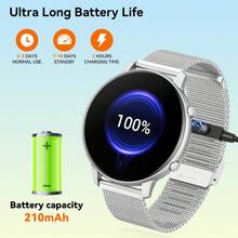 1,39" Écran rond HD, Batterie 210mAh, Montre connectée pour femmes, Convient pour maman, Avec fonctions d'appel (répondre/composer), lecteur vocal/musique IA/suivi de la forme physique. Convient également pour le suivi des activités des femmes. Montre connectée pour hommes, Plusieurs modes sport, Compatible avec Android et iOS - ceinture en acier argenté - Voir 6