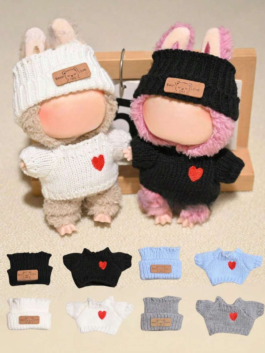 [仅服装] 1 代和 2 代可互换服装、坐姿派对连衣裙、心形毛衣、熊标志帽子 - 彩色 - 查看 1