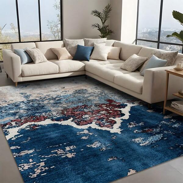 1pc Luxury Abstract Ink Splash Printed Rug, 1100g High Density Faux Suede + TPR Washable Bottom, 0.6cm Thickness, Soft Plush Contrasting Painting Style Area Carpet, Suitable For Outdoor, Entrance, Living Room, Bedroom, Laundry Room, Bathroom, Washable Year-Round Large Size Mat, Home Decor