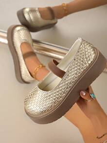 Vintage Round Toe Platform Slip-On Shoes, Women's Fashion Mary Jane Footwear, Summer 2025 New Arrival