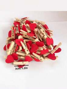 40 件红色心形木质衣服/照片夹，迷你衣夹，适用于家居、婚礼装饰、文具