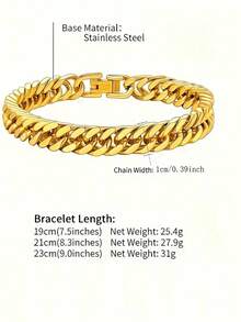 1 件不锈钢 10 毫米链手链 男士嘻哈饰品 - Style A - 查看 2