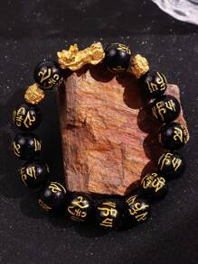 1 pieza Pulsera de cuentas de Pixiu, un accesorio de riqueza y prosperidad, única y versátil, ideal para uso diario y ocasiones de negocios, con un diseño extravagante y lujoso, una creación fascinante para los hombres