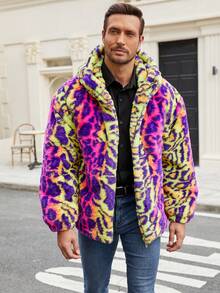 Men's Colorblock Fleece Hooded Short Jacket, Autumn/Winter