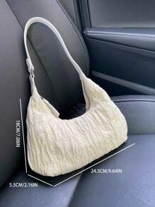 奶油泡芙云褶手提包，女士休闲手提包，别致单肩包，通勤和户外多功能