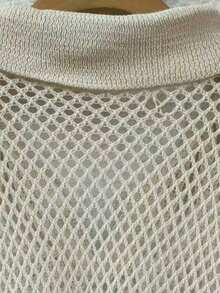 海滩度假欧美休闲宽松大码女套头毛衣，镂空半透明长袖，大码翻领针织上衣