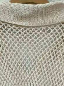 Beach Vacation European And American Casual Loose Pullover Sweater For Plus Size Women, Hollow Out Semi-Sheer Long Sleeve, Plus Size Knit Top With Lapel Collar