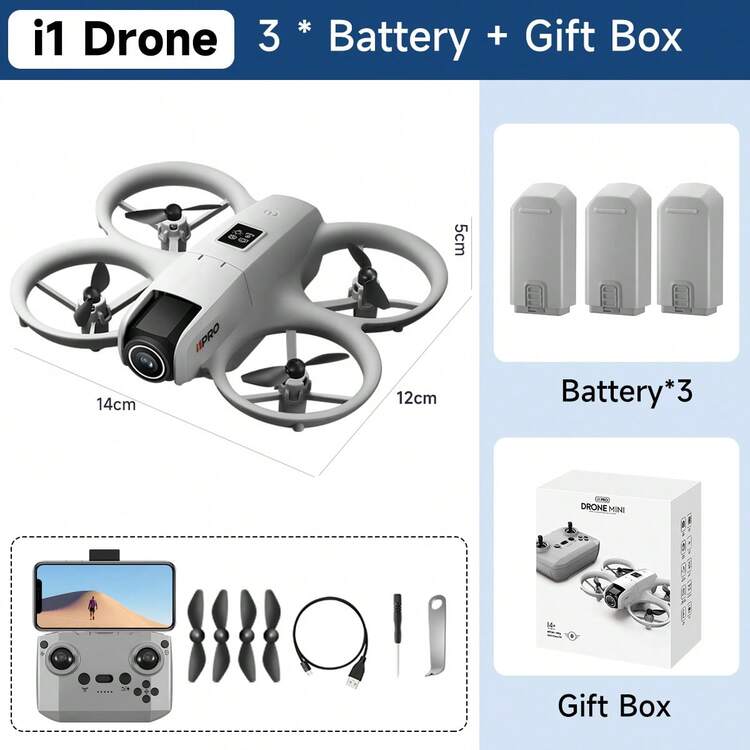 AXNEN 75g Mini Drone con cámaras duales HD, Cuadricóptero con control remoto con evitación de obstáculos, disparo rápido, estabilización de video, protector de hélice incorporado, avión RC de juguete - Multicolor - Añade 15