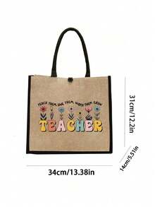 Sự sáng tạo được thể hiện qua những dòng chữ "Thầy cô", họa tiết hoa, hoạt hình và chữ cái in trên túi xách vải lanh, túi đựng mỹ phẩm có khóa kéo, túi đựng đồ vệ sinh cá nhân di động, túi trang điểm, túi xách tay dung tích lớn, túi to, túi mua sắm màu đen, ví đựng tiền xu, quà tặng tri ân thầy cô và túi xách vải lanh dung tích lớn dành cho nữ. Thích hợp cho du lịch, mua sắm, hoạt động biển và chuẩn bị cho năm học mới. - Nhiều màu - Xem 5