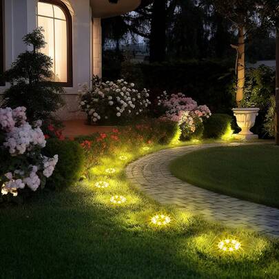 8/12 piezas Luces solares mini subterráneas de 8 LED, luces solares de acero inoxidable para exteriores, luces solares impermeables IP65 para jardín, villa, camino peatonal, decoración de paisaje solar que también puede usarse como decoración de ambiente para Navidad y Halloween