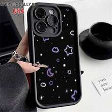 Funda para teléfono 1PC X/XS XSMAX 11 12 13 14 15 16 12MINI 13MINI 16E S22 S23 S24 S25 Luna púrpura y patrón retro Gota Funda para teléfono inteligente de silicona suave a prueba de golpes - Negro - Ver 2