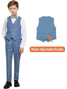 Boys Formal Suit Set - Suspenders Adjustable Waist Ring Bearer - Blue Gray - 查看 5