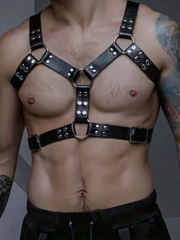 1 PIEZA Accesorios de ropa interior para hombres que realzan el torso - Estilo punk, arnés negro - Accesorio de moda para el Body - Esencial para fiestas callejeras, festivales y carnavales - Accesorio que realza la figura masculina para el Día de San Valentín