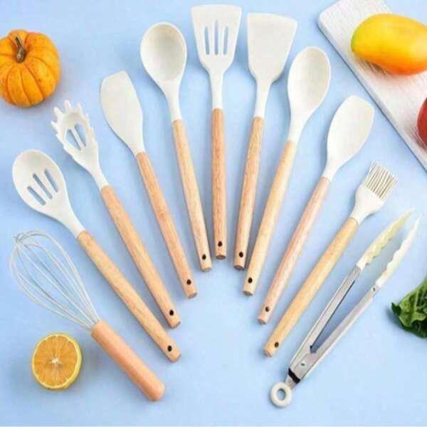 12pcs/Set Non-Stick Cookware Set Include Spatula, Ladle, Soup Spoon And Storage Bucket