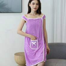 1pc Coral Fleece Robe, Soft Loose Homewear, Towel Wrap Dress, Women Sleeveless Towel Dress, Adult Wearable Bathrobes For Beach, Spa, Sauna, Absorbent Quick Dry Bath Towel, Bathing Supplies Back To School