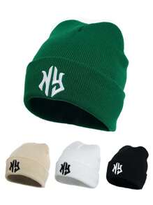 1pc Or 2pcs Men 3D Letter Embroidery Knit Beanie Hat, Suitable For Autumn/Winter Fall