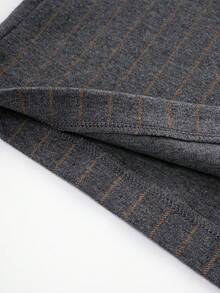 男士休闲宽松条纹睡衣套装（两件套），透气吸湿长袖上衣和长裤，春/秋/冬款 - 棕色 - 查看 10