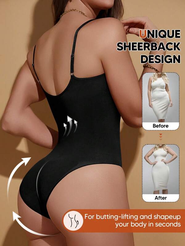 Body feminino de emagrecimento de cor sólida, modelador de cintura sem costura para camadas