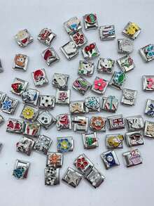1/18/54/108pcs Christmas Thanksgiving Random Exquisite Italian Charm Bracelet Set, Assorted Jewelry And Opening Tools, 9mm Modular Jewelry Bracelet Links Handmade DIY Jewelry Gifts, DIY Accessories Made Of Stainless Steel, Handmade DIY Jewelry Gifts, Perfect For Mother's Day Birthday Teacher's Day And Back To School Season For Best Friends - 彩色 - 查看 14