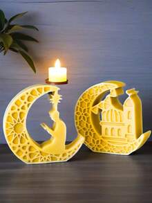 1pc Gold Eid Al-Fitr Moon & Islamic Architecture Silicone Mold - Easy To Clean, Suitable For DIY Candles, Wax Melts, Decorative Crafts, Religious Decor | Islamic Art Crafts | Detailed Embossed Pattern, Islamic Home Decor - White - View 3