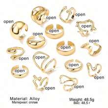 15pcs/Set Geometric Alloy Rings, Asymmetrical Hollow Decor, Women Simple Casual Or Festival Wear Finger Rings,Random Jewelry