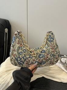时尚金属链条手提包，休闲花卉图案女士手提包 - 彩色 - 查看 9