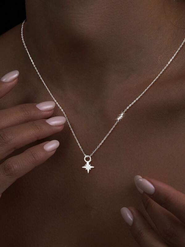 1 PIEZA Collar colgante con estrella del norte pavé de plata de ley 925, collar celeste, collar de estrella del norte, collar de la Polar, regalo para ella