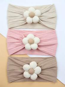 3 قطع شريط رأس زهرة للأطفال البنات، شرائط رأس من النايلون ناعمة لأطفال الرضع والأطفال الصغار، اكسسوارات شعر للأطفال الرضع والأطفال الصغار (بيج، زهري، طني) 3 قطع في المجموعة الواحدة