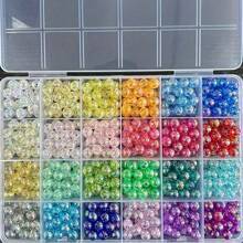 1 Pc 6mm(1200pcs) 8mm(480pcs) Transparent AB Acrylic Round Beads, 24 Random Colors Assorted Plastic Bubble Gum Beads With Hole Loose Spacer Beads Bulk For Bracelets Necklace Jewelry Making DIY Crafts