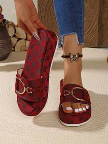 Thick-Soled Platform Wedge Slipper Sandals For Women, Summer Outdoor Fashion Beach Shoes, 2024 New Design - Burgundy - View 7