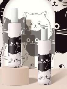 1pc Automatic Folding Umbrella, Women 2-In-1 Sunny Rain Umbrella, Cartoon Black And White Cat Print Sunshade UV Protection Umbrella