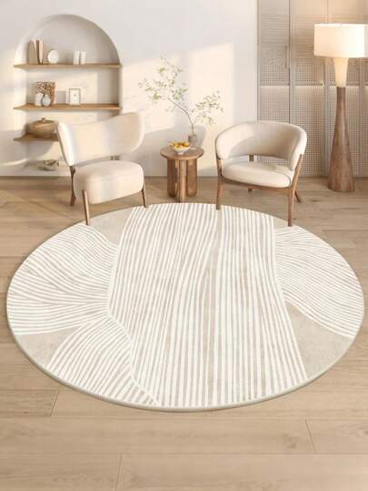 1pc Area Rug Striped Round Rug - Ultra Soft, Comfortable For Bedroom, Living Room, Study, Office, Entryway, Room Decor As Floor Mat, Cashmere-Like Bedroom Rug, Washable & Non-Slip, Carpet For Living Room - Indoor All-Season Home Decor, Cream Tones, Rug For Bedroom, Living Room Rug, House Decor, Bedroom Decor