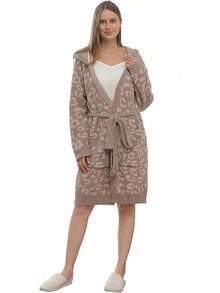 Bearberry Hooded Robe Cozy Leopard Robe Lightweight Soft Plush Bathrobe With Pockets For Women - Linen/Abu-abu Hangat - View 1