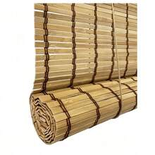 Natural Bamboo Roller Blinds, Bamboo Shades, Vertical Awnings, Balcony Privacy Curtains, Blackout Curtains, For Doors/Windows/Balconies, Customizable - 咖啡棕 - 查看 1