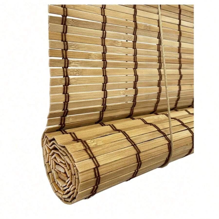 Natural Bamboo Roller Blinds, Bamboo Shades, Vertical Awnings, Balcony Privacy Curtains, Blackout Curtains, For Doors/Windows/Balconies, Customizable - 咖啡棕 - 查看 1