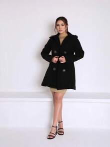 Women's Trench Coat With Button - Negro - Ver 2
